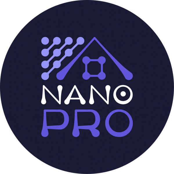 Logo featuring a tech-inspired design with the text 'NANO PRO' in purple and white.