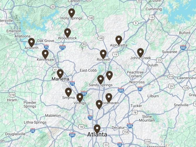 Impeccable Floors service area map in Atlanta, GA