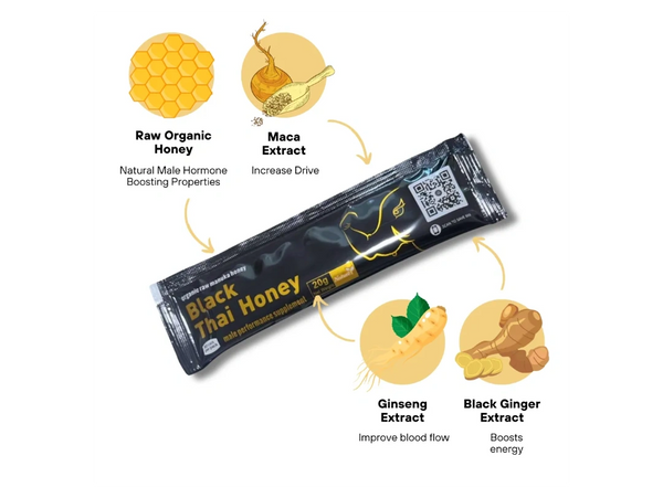 Black Thai Honey supplement with natural extracts for boosting male performance and energy.
