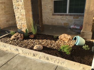 Texas, limestone, border, landscape lighting, native plants, garden bed, Killeen, classic, patio.