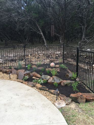 Texas, sandstone, border, landscape lighting, native plants, garden bed, Belton, classic, patio.