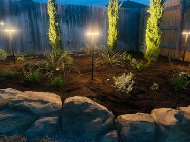 Decorative Concrete, border, landscape lighting, native plants, garden bed, Belton, classic, patio.