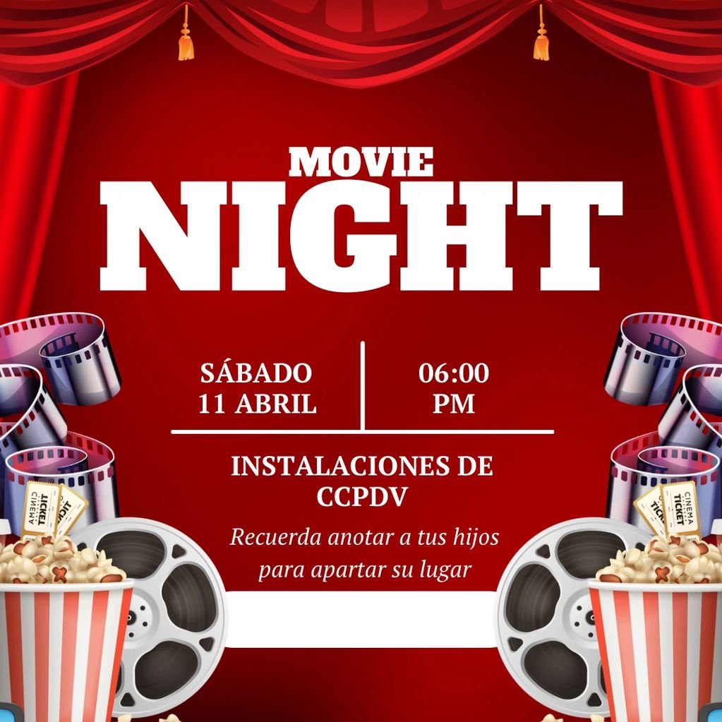 Movie Night para la población más joven de nuestra iglesia.
Recuerda anotarte con hna Vero Santana