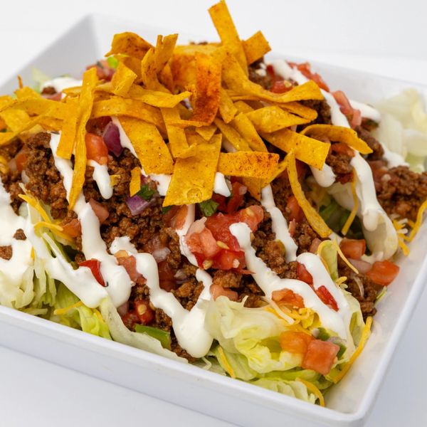 Taco Salad w/season ground beef.