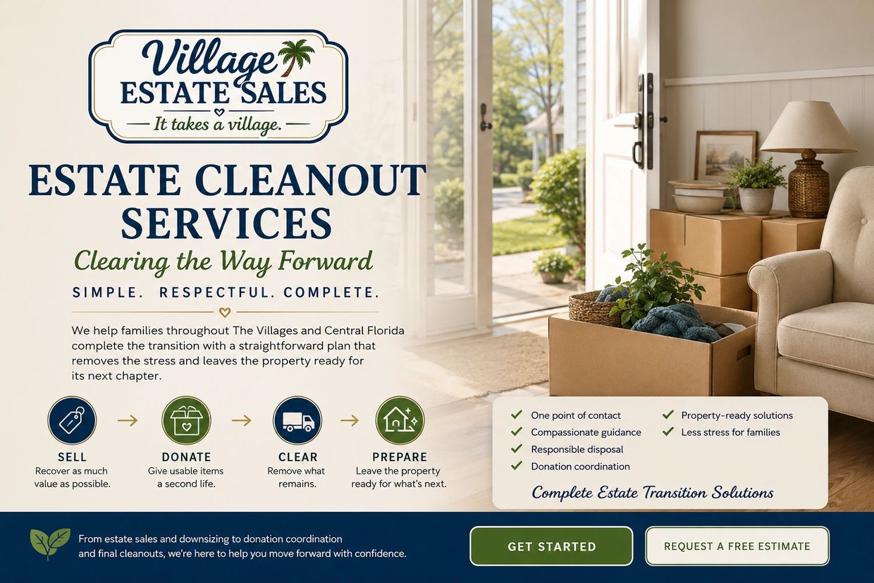 Estate Cleanout Services advertisement for Village Estate Sales in Wildwood, Florida