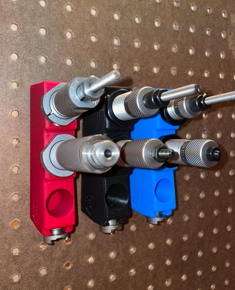 Reloading Die Storage Rack for 3 Dies and 1 Shell Holder - Pegboard Mount