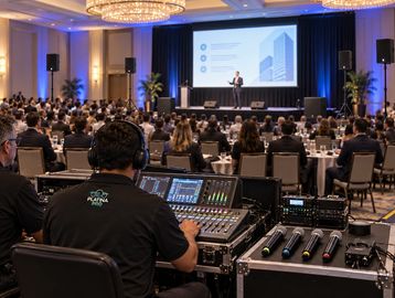 Tech operator manages sound at large conference.