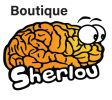Logo of Boutique Sherlou with a brain cartoon.