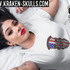 Attractive woman in bed with a KRAKEN-SKULLS shirt