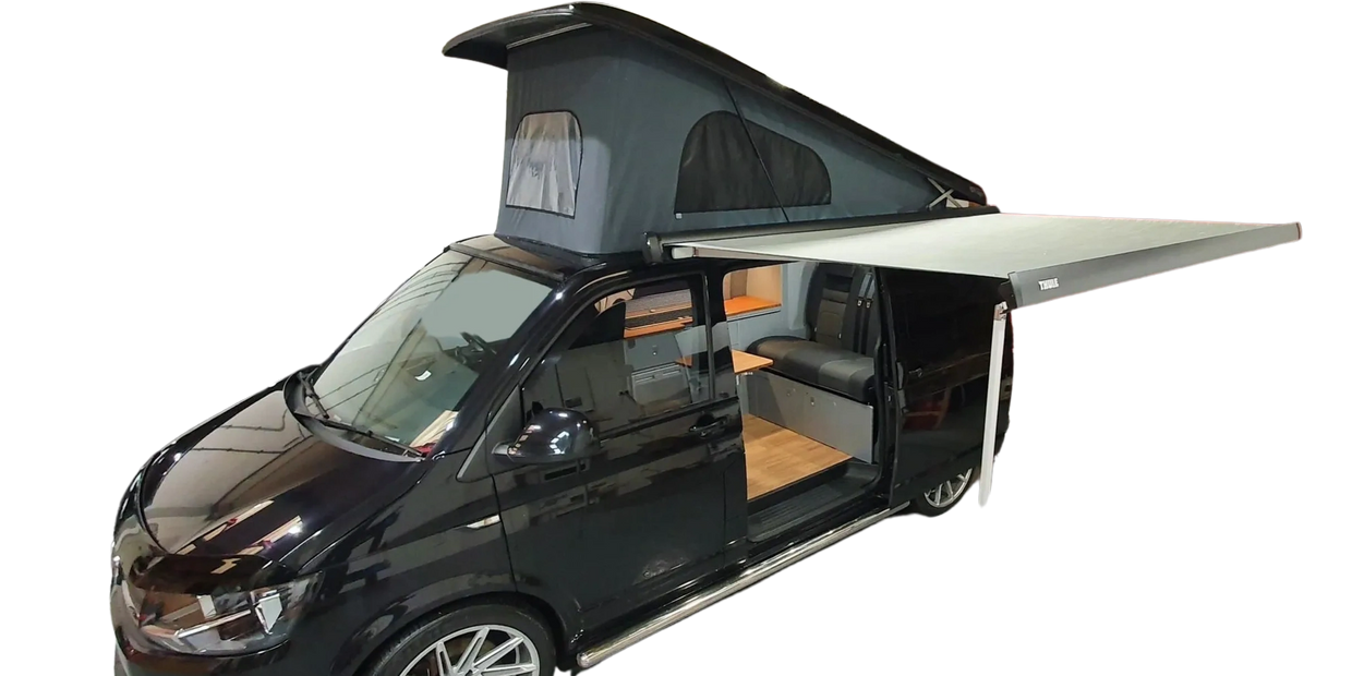 VW Transporter with awning and poptop