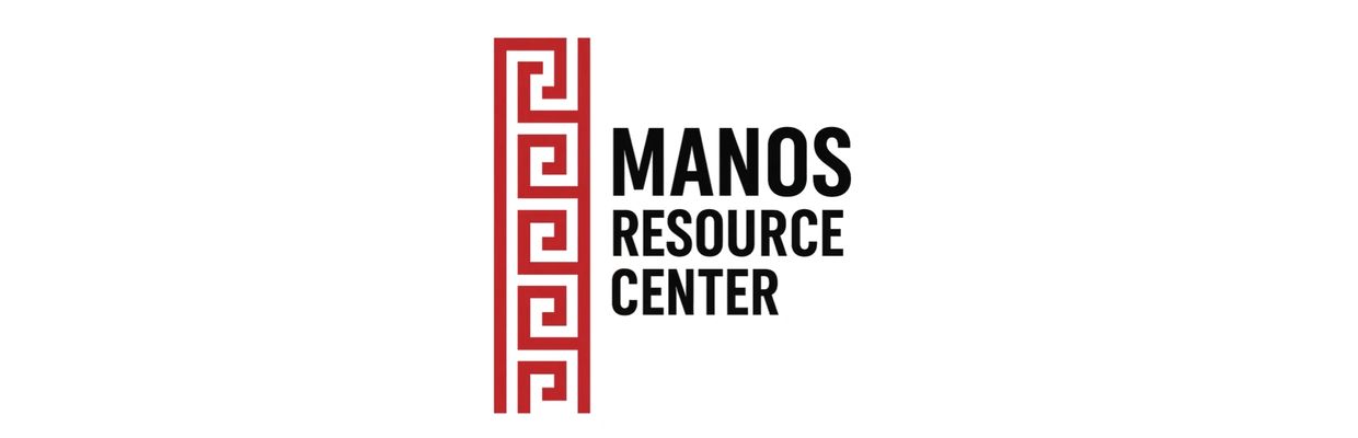 Logo of Manos Resource Center with a red geometric pattern.