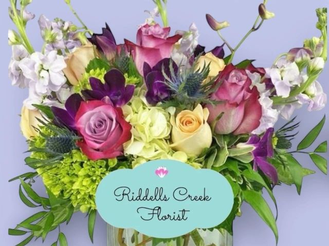 Colourful Roses bouquet, birthday flowers. Sympathy all white, florist near me ,Riddells Creek Logo