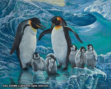 Family of Penguins on sn Antarctic ice flow
