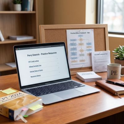 A tidy workspace with a laptop, study materials, and a coffee mug on a wooden desk.