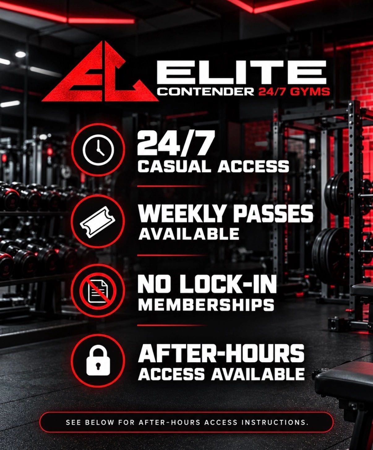 Gym membership offers with 24/7 access and no lock-in contracts.