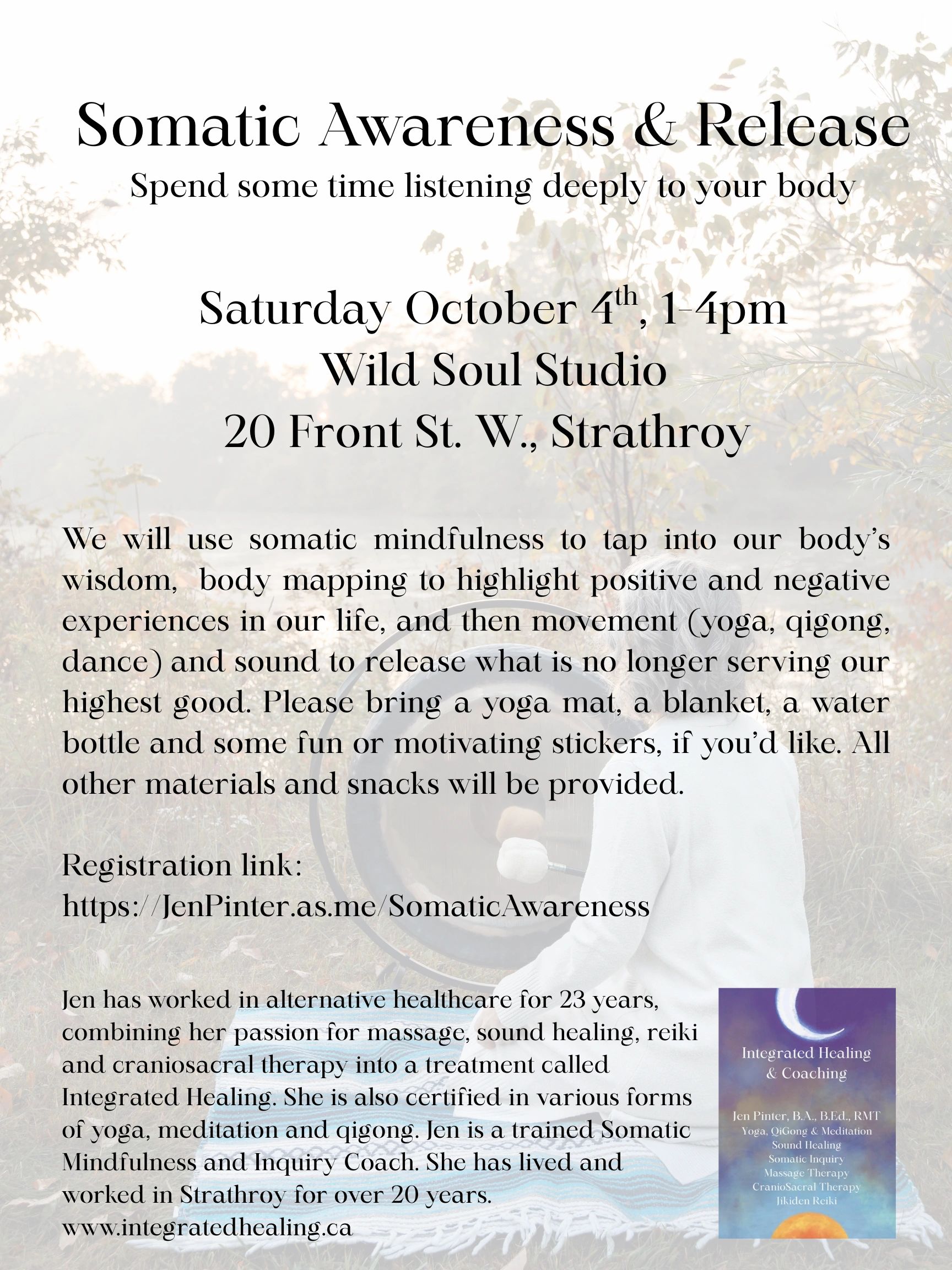 Registration link:
https://jenpinter.as.me/SomaticAwareness
