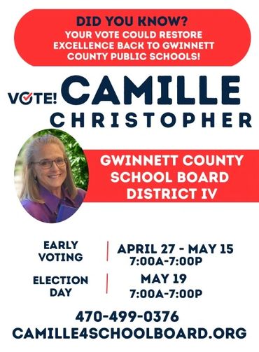 Campaign ad for Camille Christopher running for Gwinnett County School Board District IV.