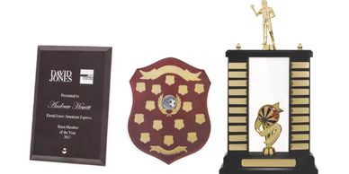 Glass and timber plaques, timber shields and perpetuals