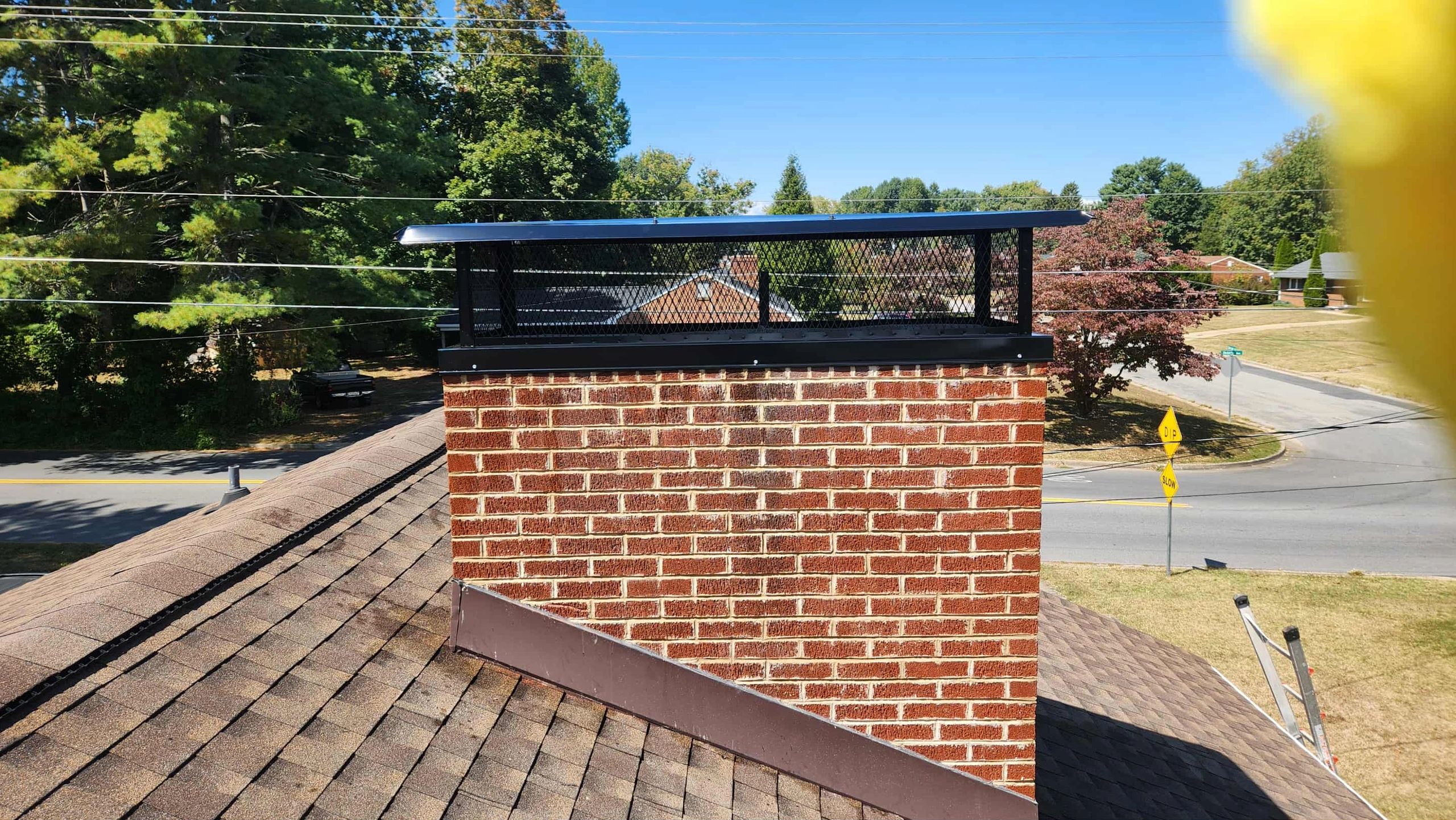 Masonry Chimney with new custom chimney cap installed in Mcgahersville, VA and chimney flashing repa