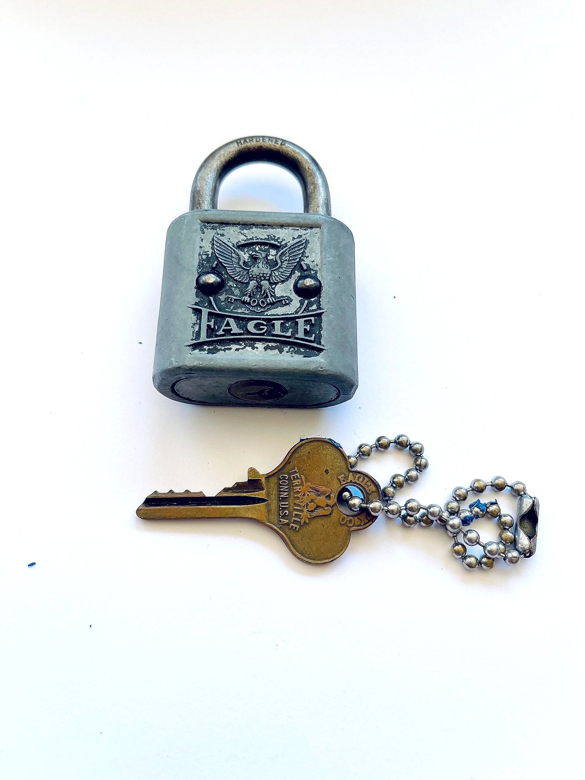 Vintage 1920's Eagle Padlock and Brass Key