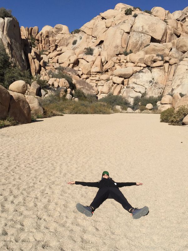 Making "sand angels"  in Joshua Tree National Park