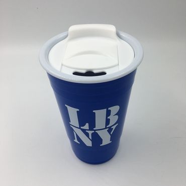 LBNY Insulated Cup with Lid, Blue and White $6