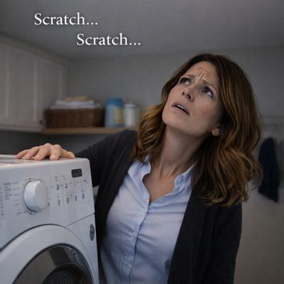 woman hearing scratching noises above her dryer in the ceiling