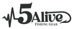 Logo of 5 Alive Fishing Gear with heartbeat and hook design.