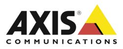 Logo of Axis Communications with bold text and a colorful triangle.