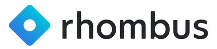 Logo of Rhombus with a blue diamond shape and black text.