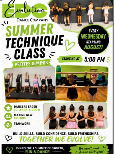 Children enjoying a summer dance technique class at Evolution Dance Company.