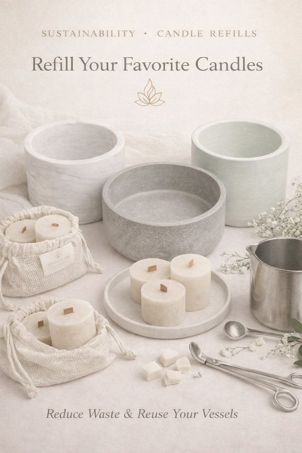 Eco-friendly candle refill setup promoting sustainability and waste reduction.