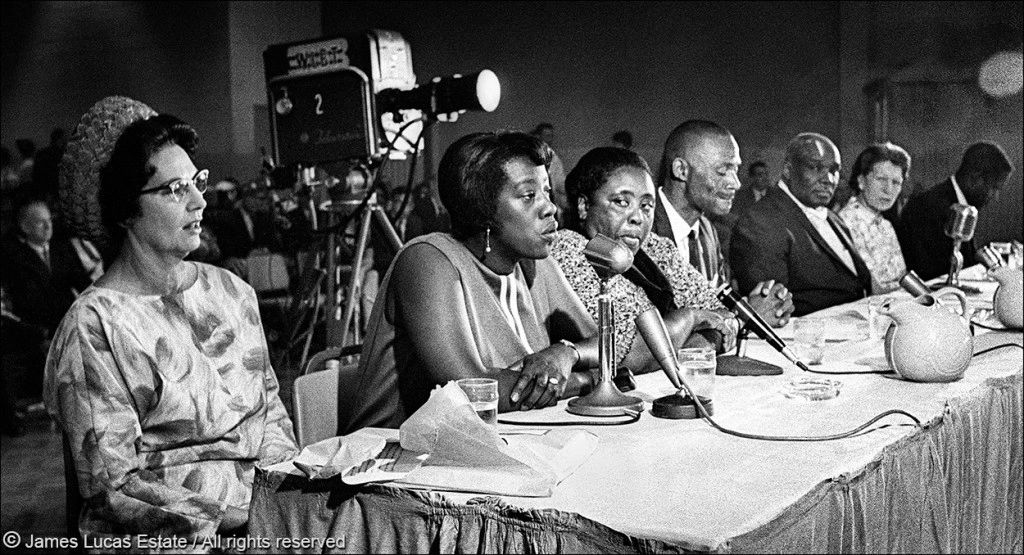 Unita Blackwel and Fannie Lou Hamer testify in Jackson, Mississippi at a hearing on poverty, 1967