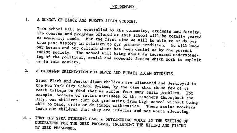 List of Demands of Black and Latinx Students at City College, 1969