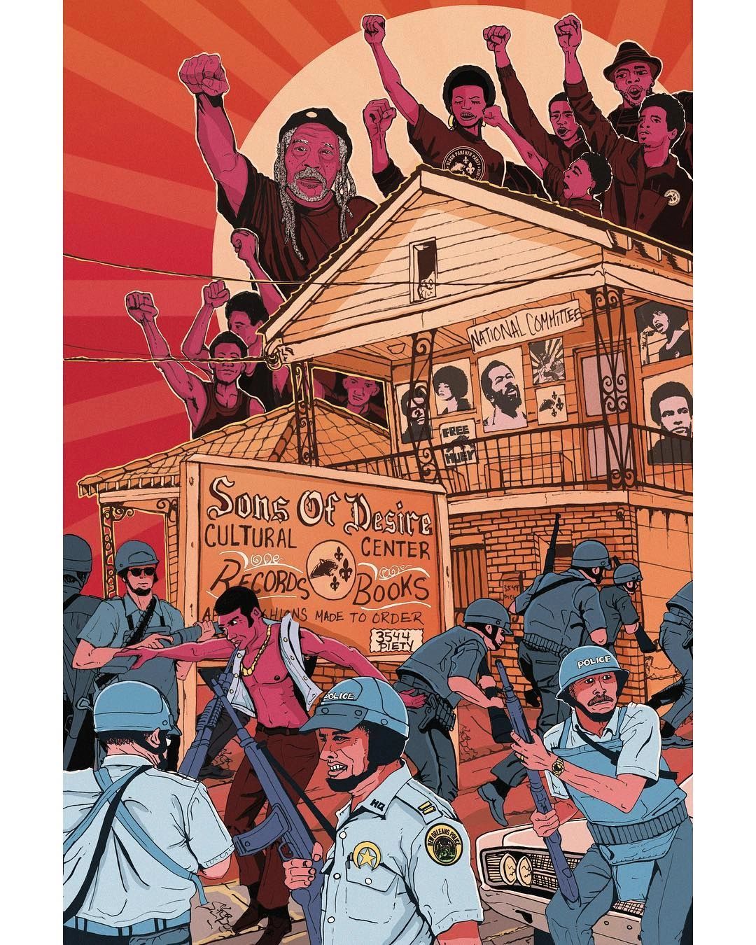 Graphic cartoon depicting the Desire Standoff, 1970