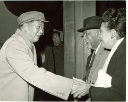 W.E.B. DuBois and Shirley Graham DuBois being greeted by Mao Tse-tung on their visit to China in 1959.