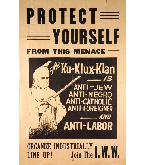 IWW poster warning against the Klan, 1924