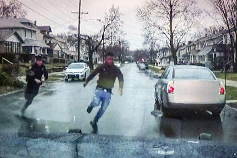 Patrick Lyoya is shown in the police cam video running from Officer Schurr on April 22th in Grand Rapids, MI