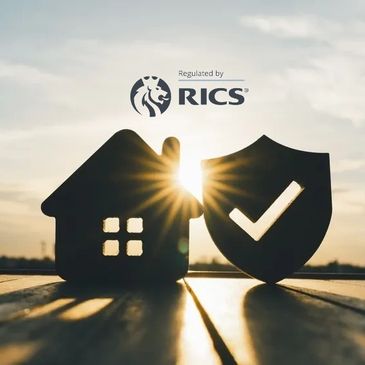 Silhouette of a house and a shield with a checkmark at sunset, symbolizing home protection.