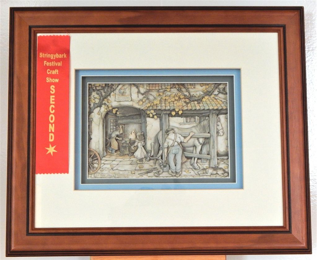 The Blacksmith from our Anton Pieck range. 
Framed paper tole courtesy of R. Mitchell