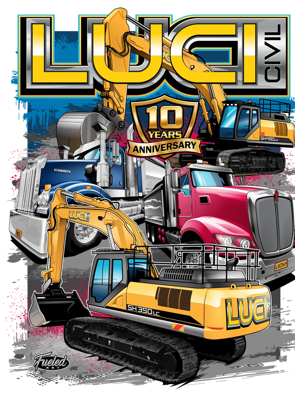 Construction vehicles celebrating 10 years.