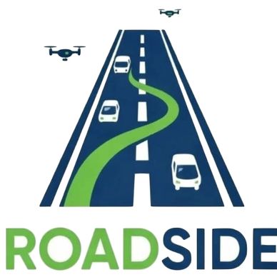 Logo featuring a road with cars, drones, and the word 'ROADSIDE'.