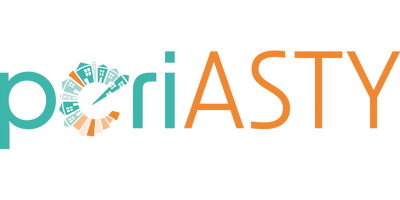 Logo with stylized text and a circular graphic element.