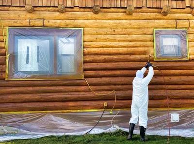 Cabin refinishing cleaning, stripping, sanding, staining and painting