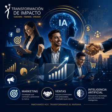 Imagen promocional sobre transformación digital y coaching en marketing, ventas e inteligencia artificial.