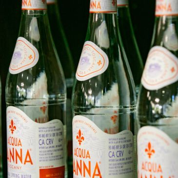 Close-up of Acqua Anna bottled spring water.