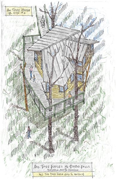 The first of six treehouses planned for Tuxedo Falls.