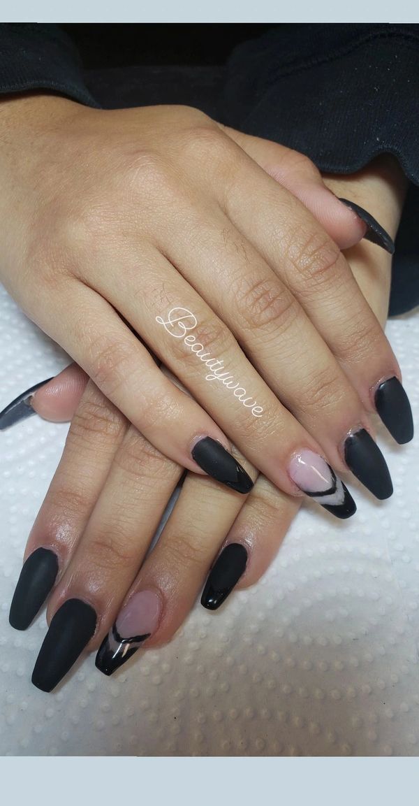 client was very happy to have black acrylic nail with art.