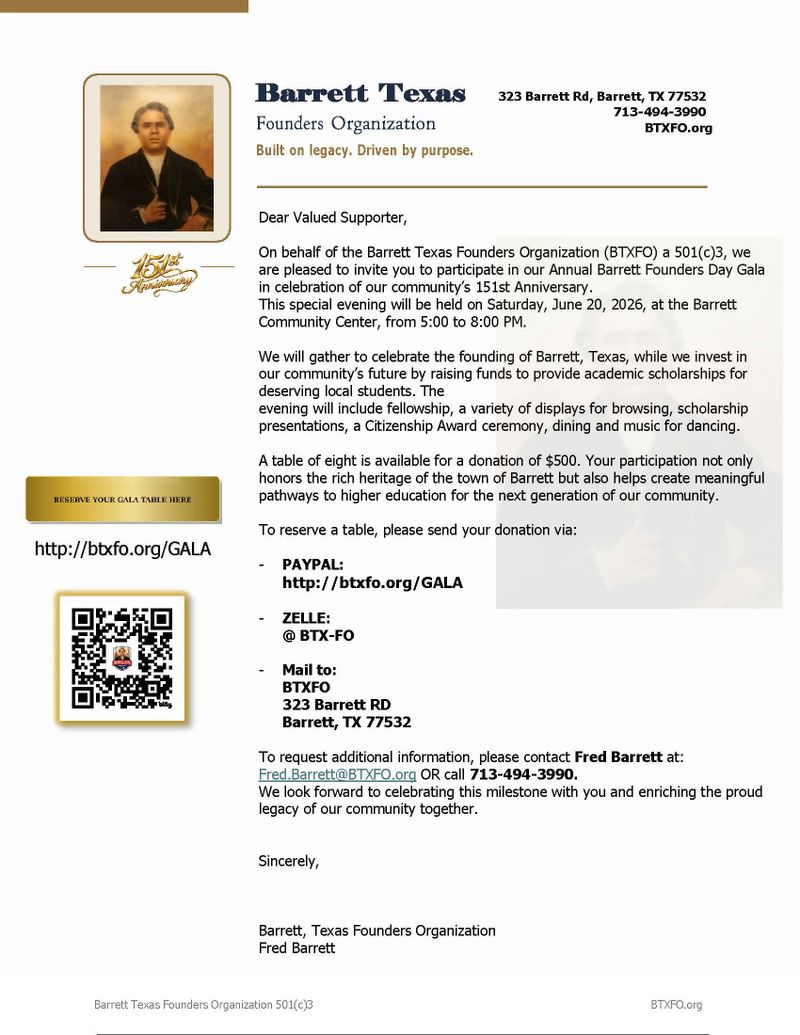 2026 FOUNDER'S DAY GALA SUPPORTER'S LETTER