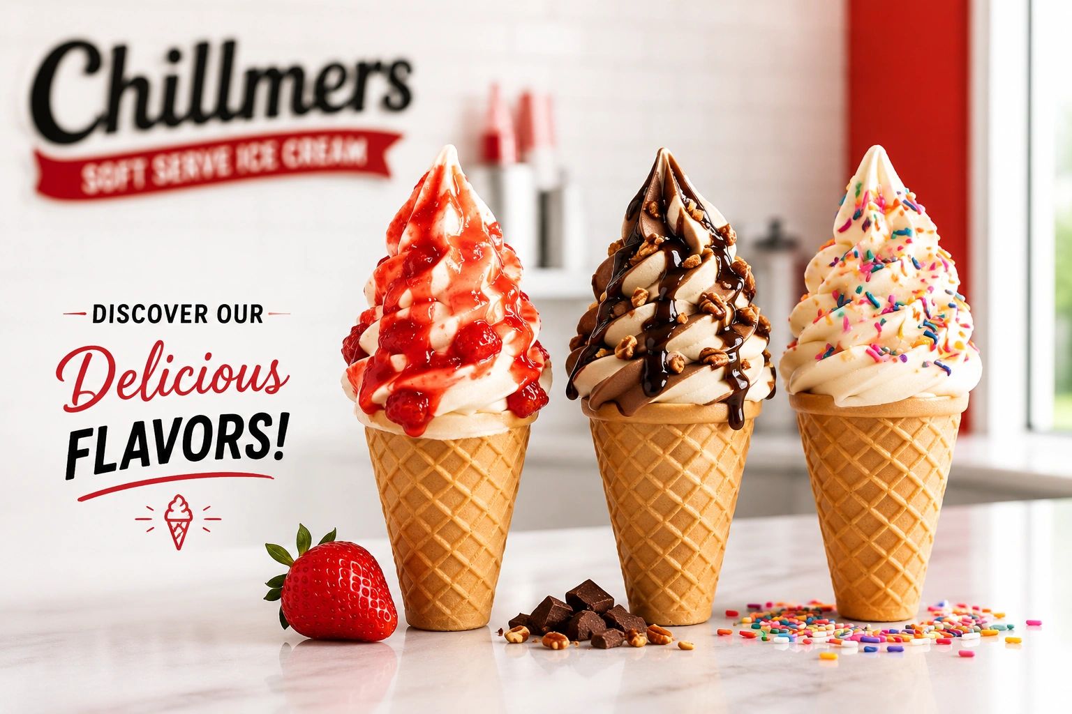 Three Chillmers soft serve cones